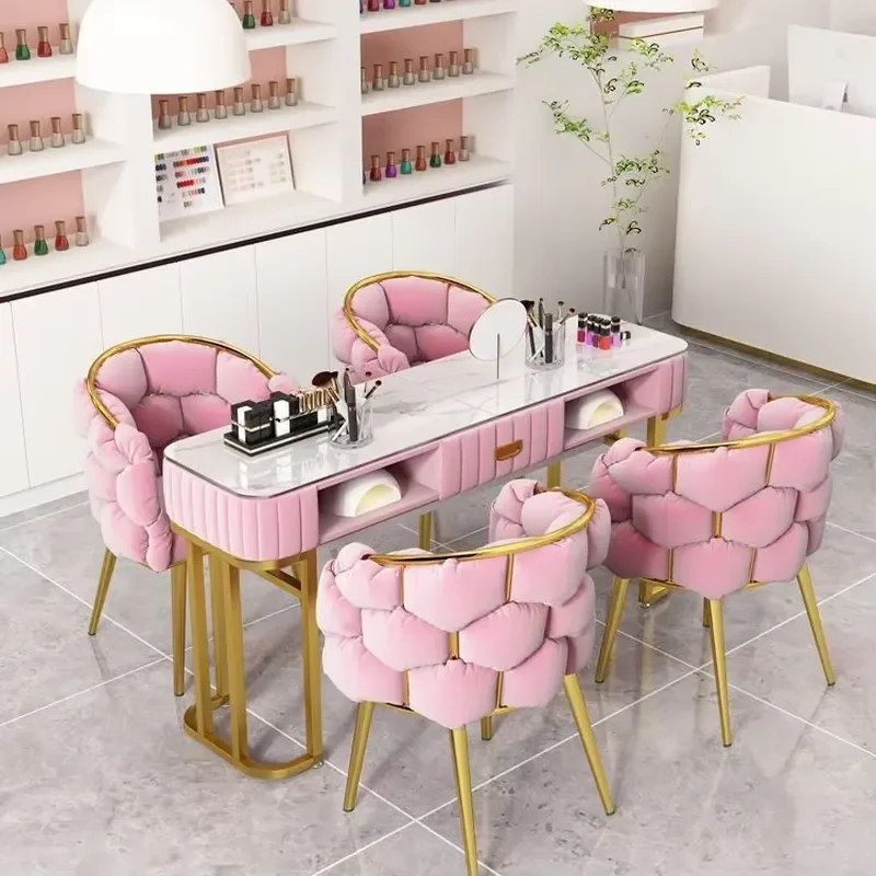 Light Modern Metal Manicure Nail Salon Table and Chair Set Economical Single and Double Nail Table