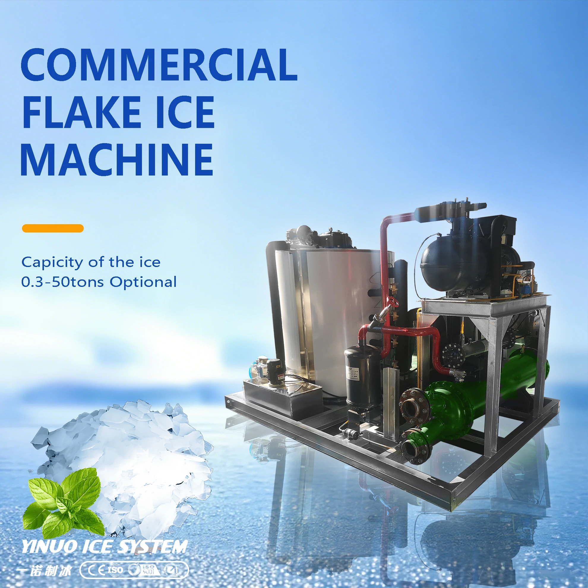 YINUO Heavy Duty Flake Ice Machine Snow Ice Plant For Indoor Ski Slope Project 20 30 60 Tons