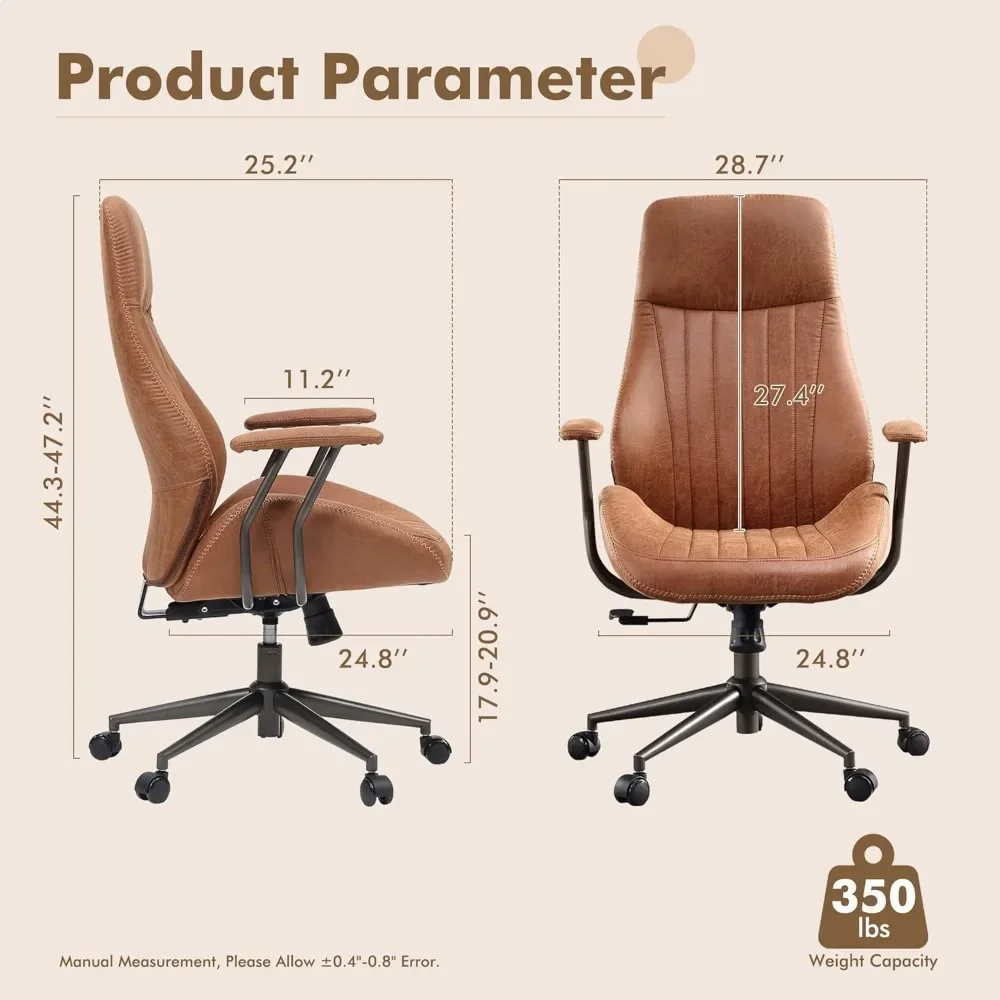 High Back Home Office Chair,Mid Century Modren Ergonomic Executive Chair,Lumbar Support Swivel Task Chair with Wheels