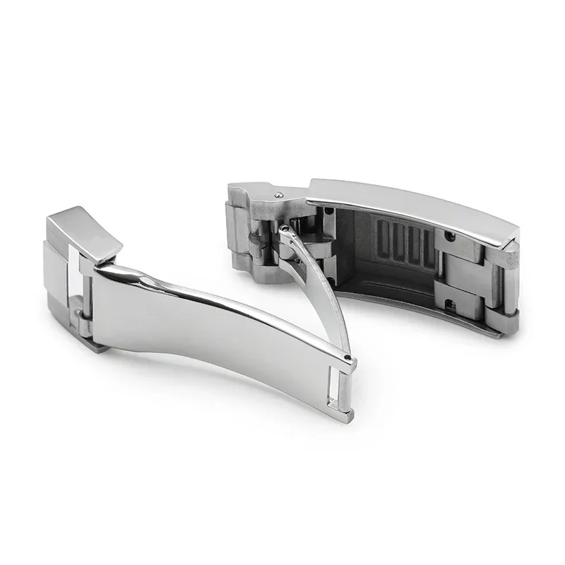 Watchdives 16mm Watch Clasp Solid Stainless Steel Brushed Double Pull Button for 9mm Pin Adjustable Watch Folding Safety Buckle image 3