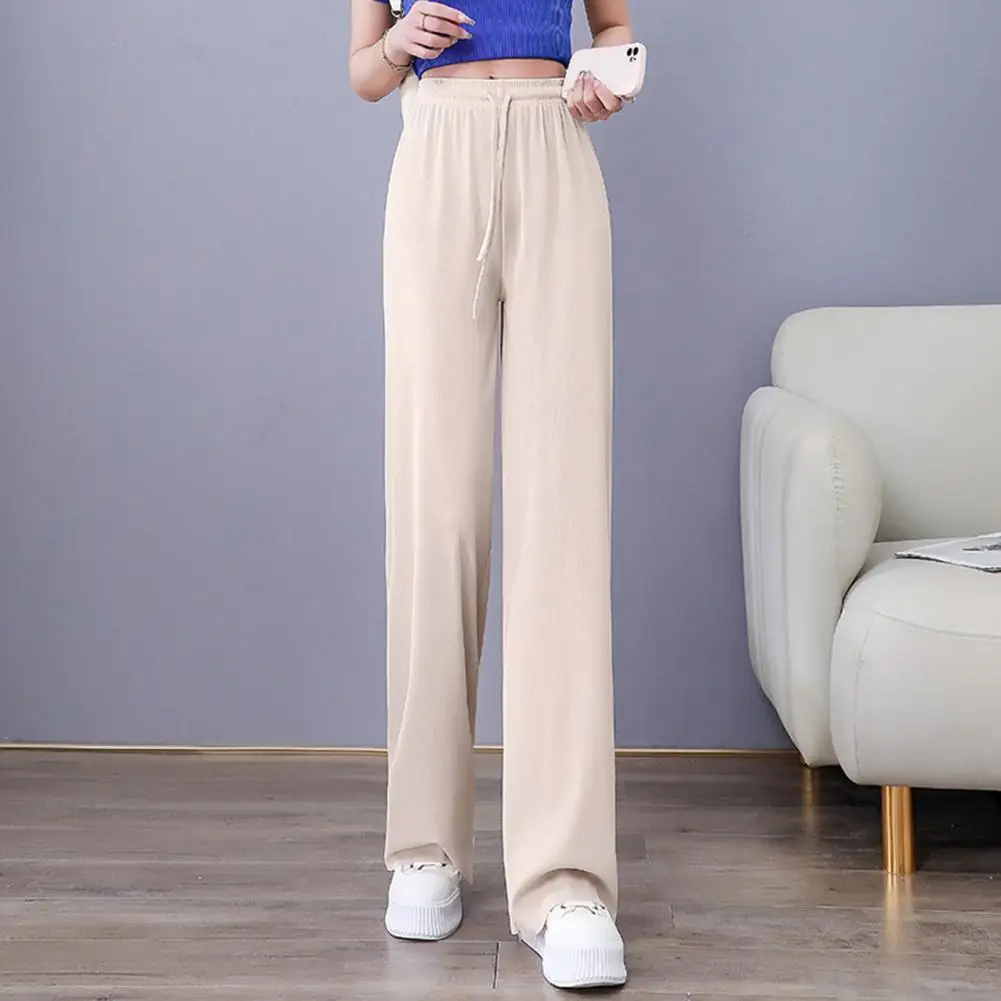 Women Wide-leg Pants Elegant Draped Wide Leg Pants Adjustable Elastic Waist Ice Silk Comfort Streetwear for Women Touch Slacks