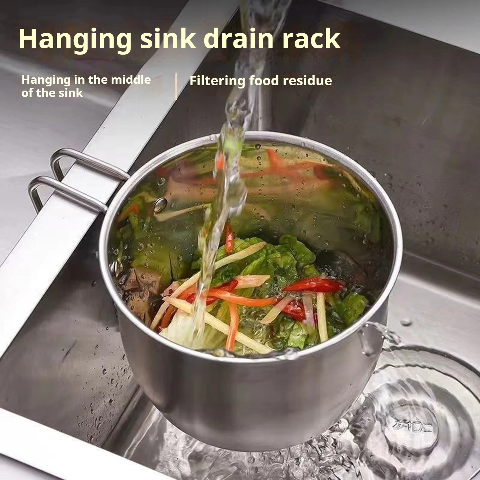 Stainless Steel Sink Drain Basket Hanging Kitchen Dish Drying Space Saving Utensil Holder for Food Debris Vegetable Washing