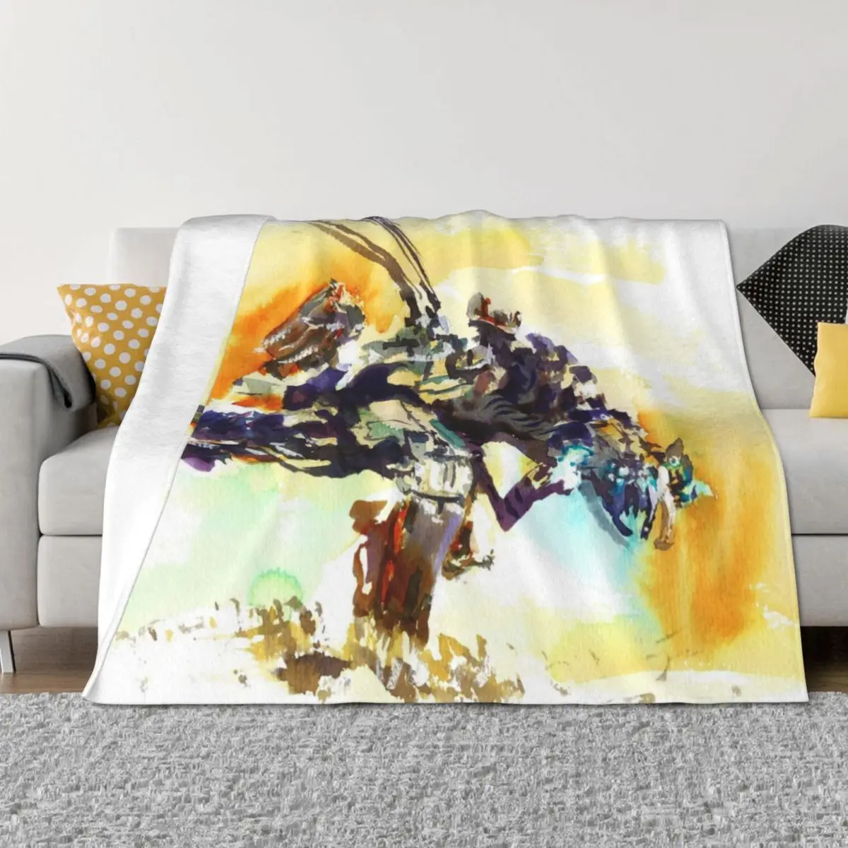 

Horizon Zero Dawn - Thunderjaw - Original Watercolor Throw Blanket Decoratives Sleeping Bag Retros Designers Blankets