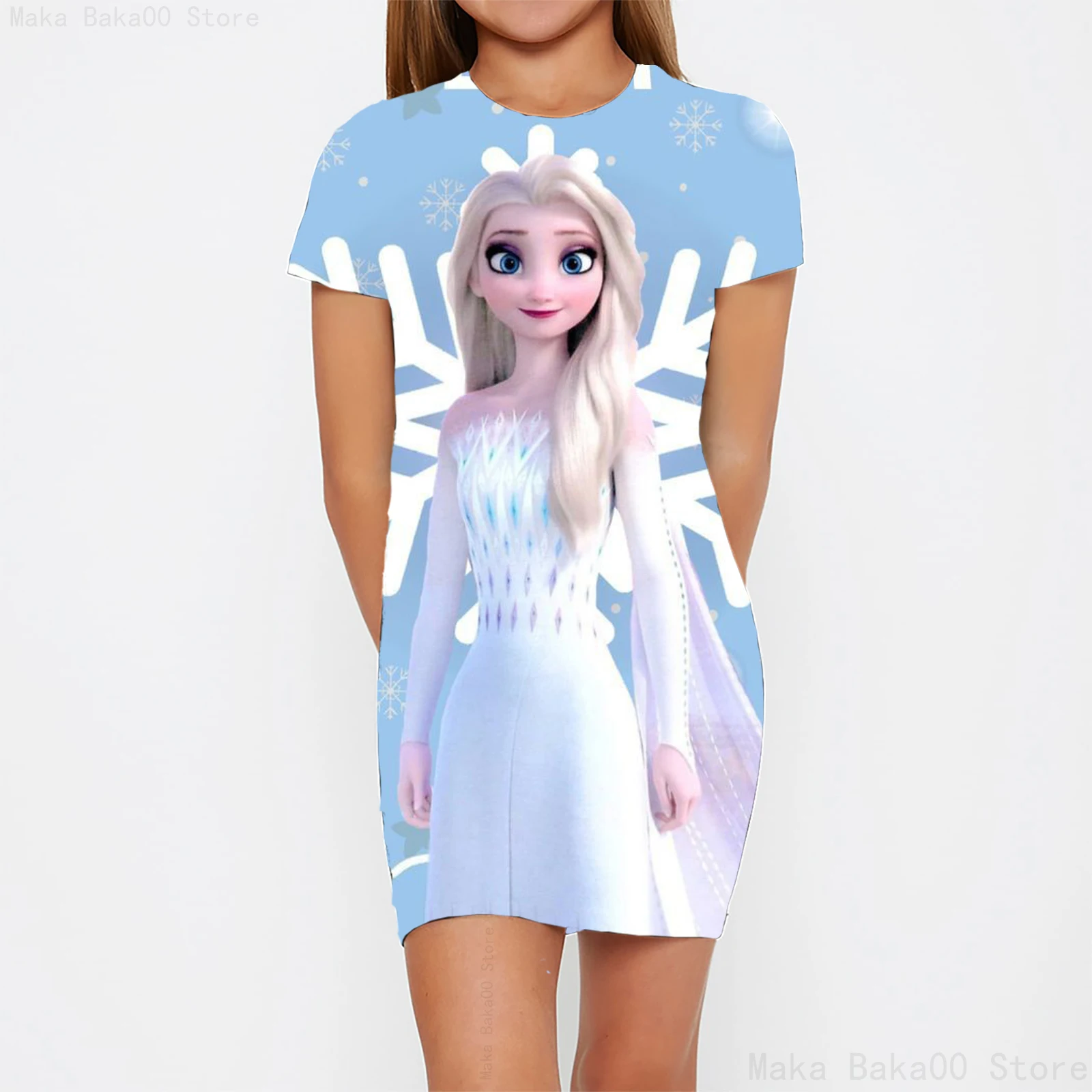 Kawaii Frozen Print Dress Casual Wear Girls Summer Print Children Girls Cute Dress Home Casual Nightdress