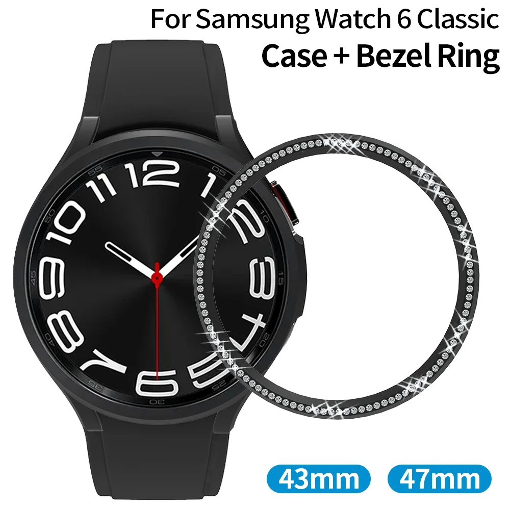 

Diamond Bezel+Case for Samsung Galaxy Watch 6 Classic 43mm 47mm PC Hard Matte Frame Protector Bumper for Galaxy Watch 6 Classic