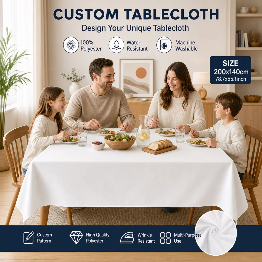 Custom Tablecloth 200X140Cm,100% Polyester Waterproof Wrinkle Resistant Washable Cover For Dining Kitchen Picnic Home Decor.