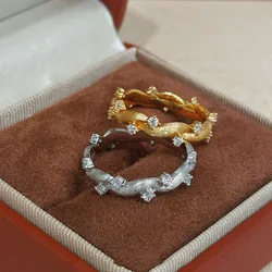Light luxury silver 925 plant series inlaid diamonds Wire drawing Winding Design Vine rings for women retro wedding fine jewelry