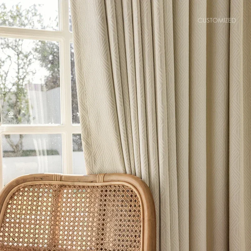 Curtains For Living Room Bedroom Dining Blackout Thicken Custom Size Tulle Window Modern Fashion Geometry Jacquard Beige Luxury