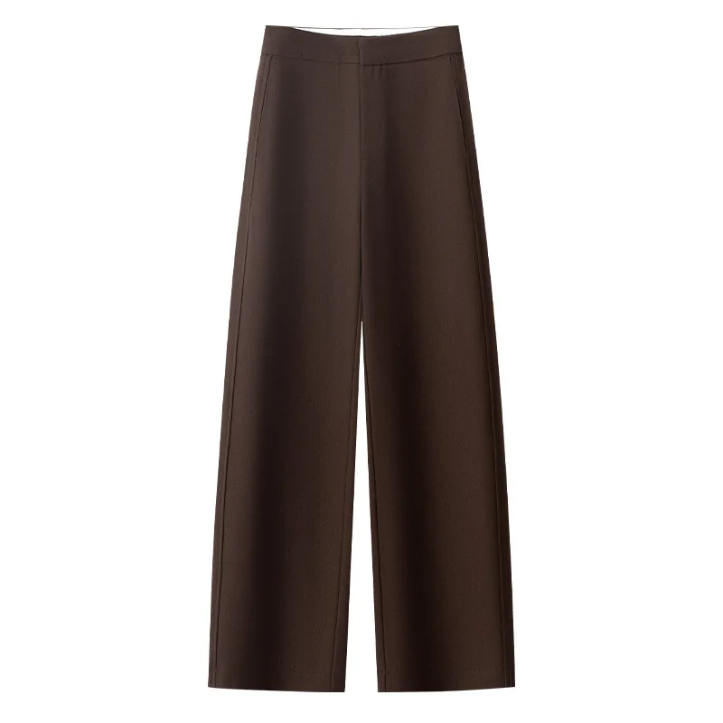 Pantaloni da abito drappeggiati a vita alta da donna Moda autunnale Nuovi pantaloni casual neri larghi e dritti