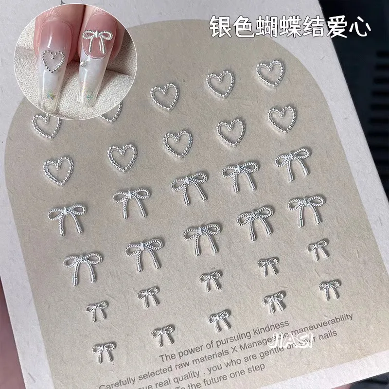 50 pz Lega Arco Cuore Pendenti E Ciondoli Per Unghie Accessori 3D Argento Piccolo Bowkont Ornamenti a forma di Cuore Unghie artistiche Decorazioni Forniture FAI DA TE