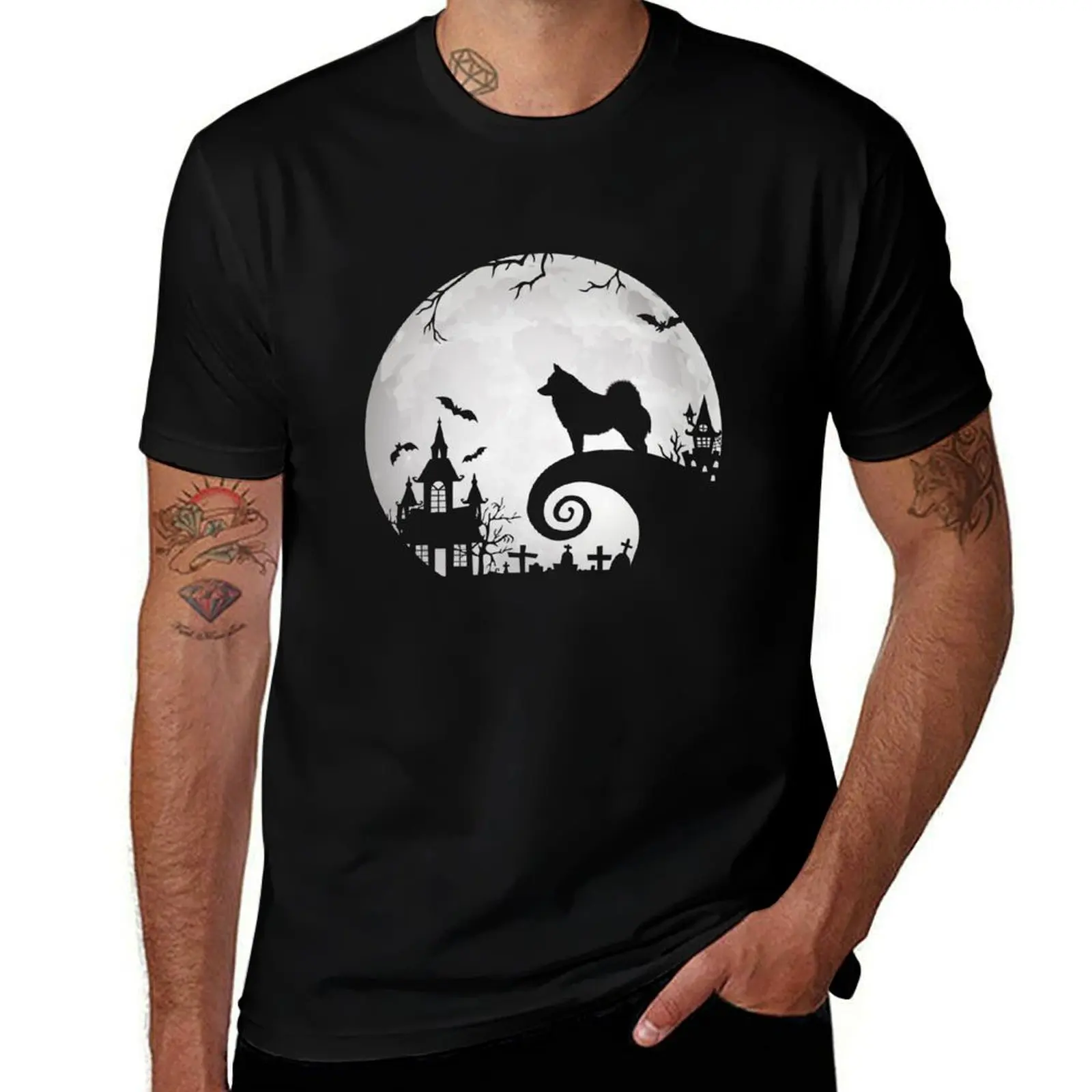 

And T-Shirt t shirts man quality Funny Schipperke Dog Moon Halloween tshirt Costume Dog Lover cotton high Schipperke