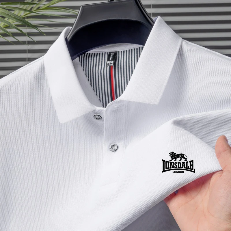 

Men's business casual cotton summer short-sleeved polo shirt with buttoned collar and adorned with exquisite embroidery patterns