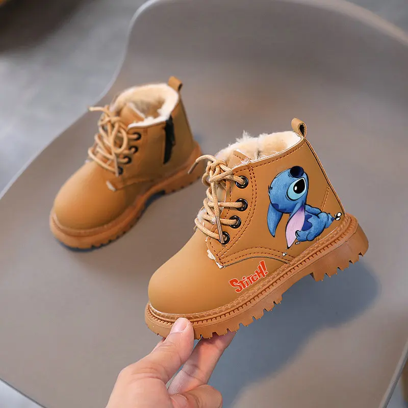 Stitch Children\'s Snow Boots Anime Cartoon Boys and Girls Winter Shoes Soft soled Warm Casual Boots Preschool Walking Boots