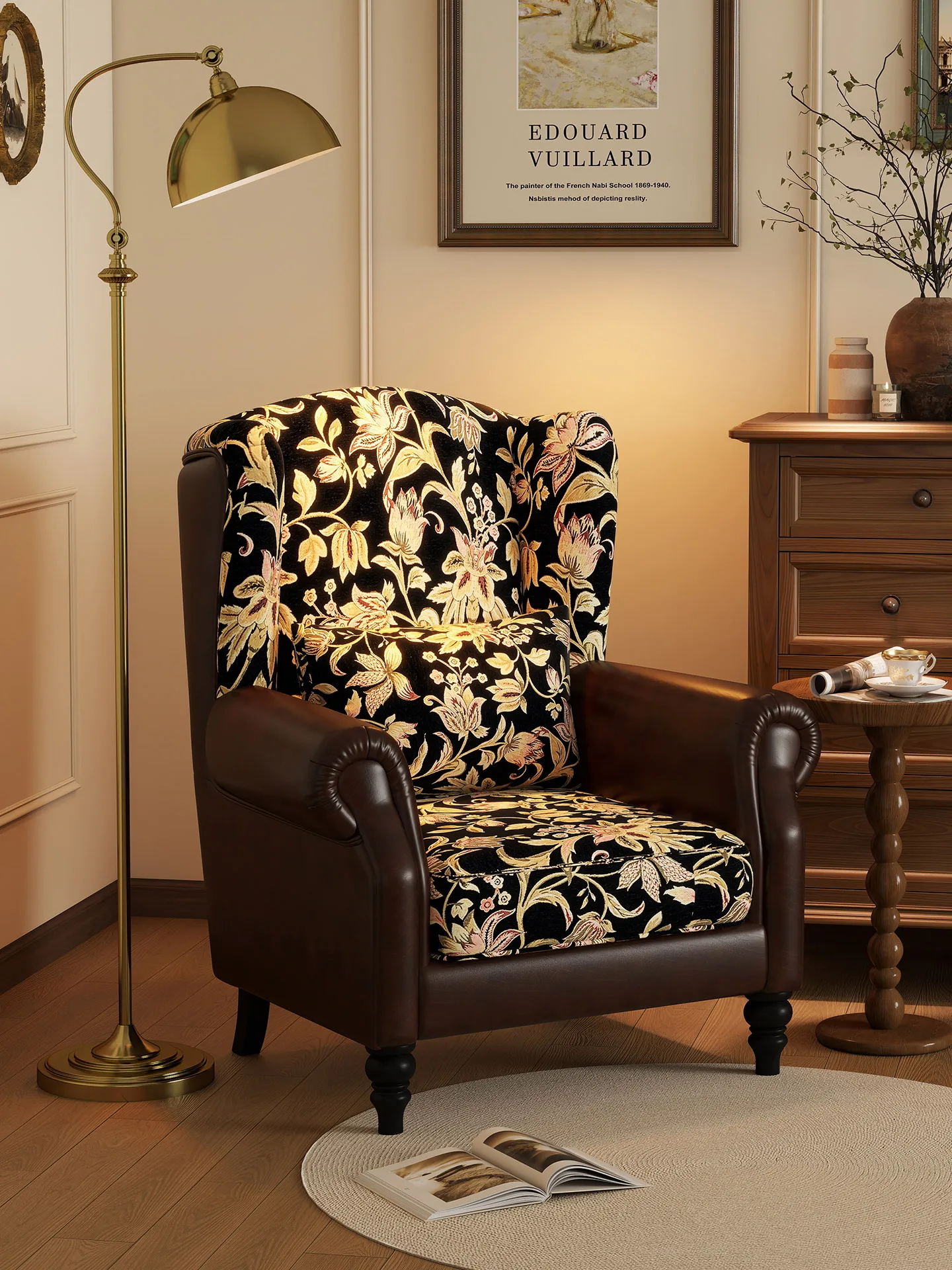 

Retro Genuine Leather Tiger Chair High Backrest Living Room Study Leisure Sofa Chair