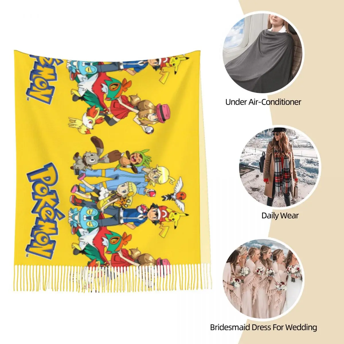 Pokemon Pikachu Anime sciarpa per le donne inverno caldo scialli di Cashmere e avvolgere simpatico cartone animato gioco lungo scialle sciarpa signore