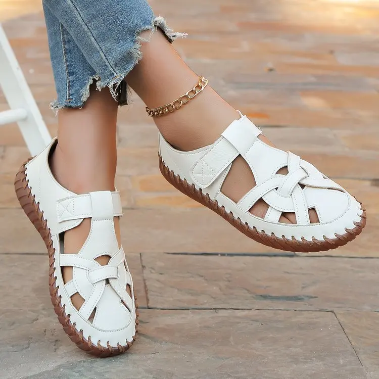 Women Sandals 2024 Summer Shoes  Leather Covered Toe Soft Casual Walking Zapatos Mujer openwork Big Size 41 Platform Sandals