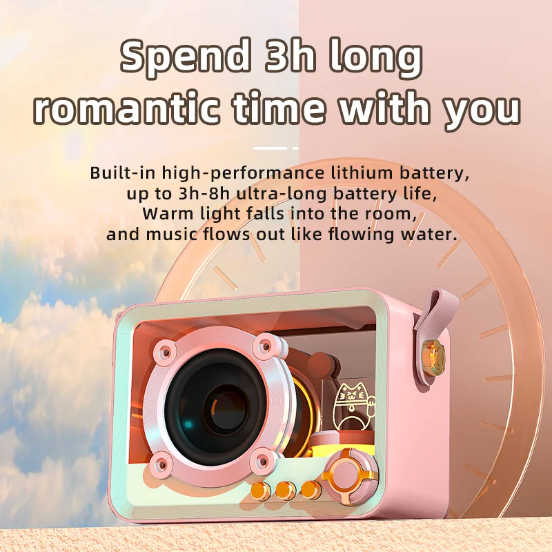 ลำโพงบลูทูธไร้สาย 5.3 พร้อมไมโครโฟนคู่ โปร่งใส ไฟอ่านหนังสือที่สะดวกสบาย สเตอริโอแบบพกพา คุณภาพเสียงไฮไฟ กล่องดนตรี