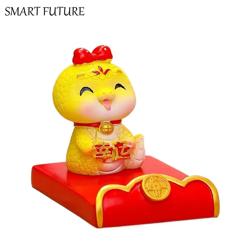 

Figurine Snake Year Mascot Phone Stand Slot Design Resin Craft Mobile Phone Bracket Ornaments China-Chic Red