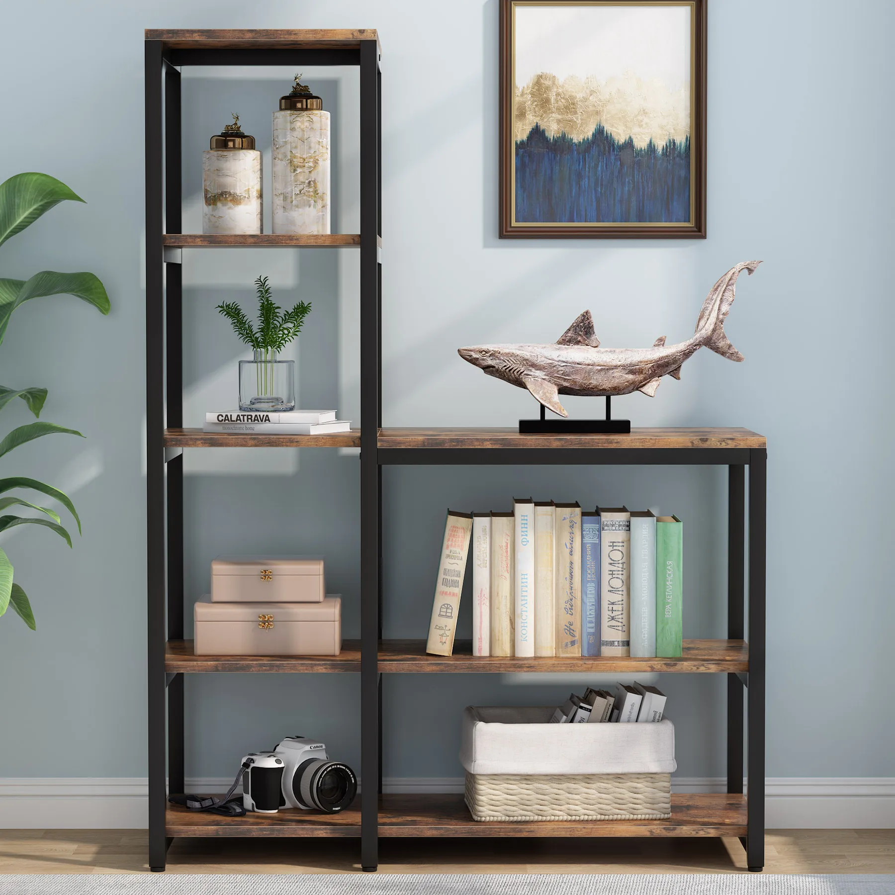 Tribesigns 5-Tier Bookshelf, Ladder Corner Bookshelves Etagere Bookcase, 8 Shelves Display Rack Storage Shelf for Living Room