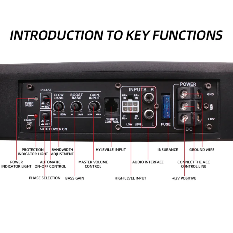 Subwoofer Ultra sottile per auto Stereo ad alta potenza da 10 pollici attivo RMS 180W installato sotto il sedile controllo APP luce colorata