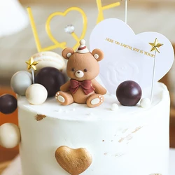 Bear Cake Toppers Birthday Cake Decoration Rubber Bear Figure Foam Balls Cupcake Toppers Baby Shower Teddy Bear Theme Party 1 PC