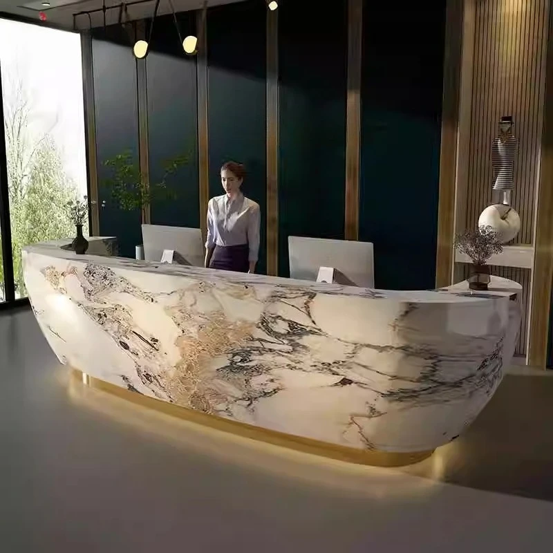 Industrial Hotel Reception Desks Organizers Company Shelves Reception Desks Modern Curved Mostrador De Tienda Trendy Furniture