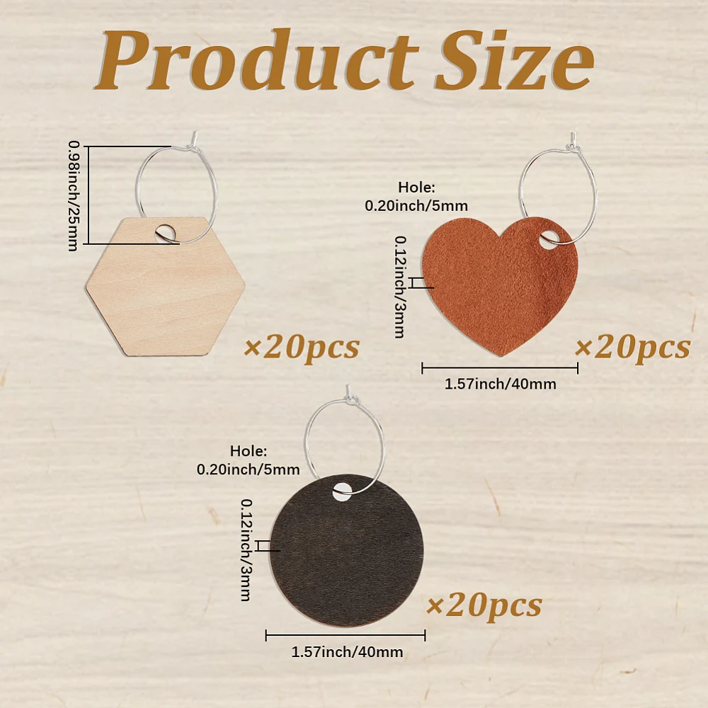 1 Box 60Pcs Blank Wood Wine Charms Wine Glass Charms 60Pcs Metal Round Rings Wooden Round Heart Name Tags Labels Cup Identifiers