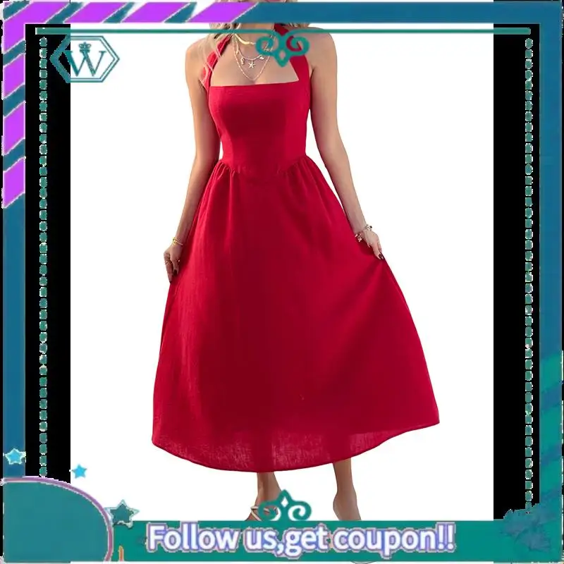 A09P Women Summer Sleeveless Halter Maxi Dress Sundress 2025 Casual Flowy Wedding Guest Cocktail Beach Vacation Dresses