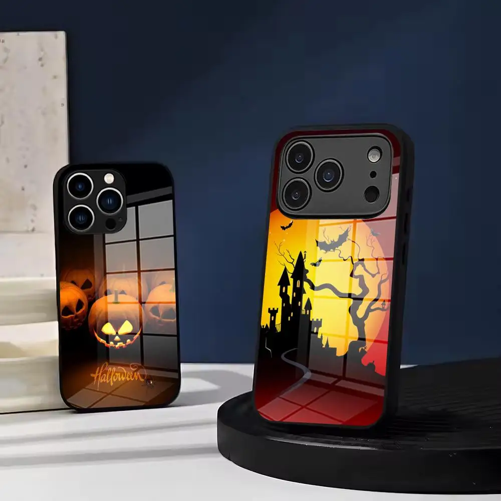 Halloween Pumpkin Phone Case Tempered Glass For IPhone 17 Air 16 15 Pro Max 14 13 12 Plus Samsung S26 S25 Ultra phone case