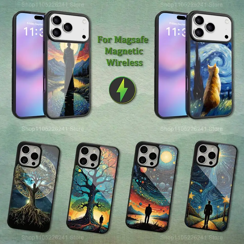 

Starry Sky Art Trees Phone For iPhone 17,12,11,16,15,13,14,Pro,Max,Plus,Mini, For Magsafe,Magnetic Wireless Charging Case
