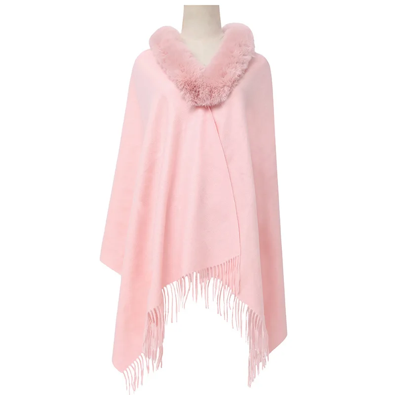 

Autumn Imitation Fur Collar Scarf Cape Winter Warm Women Scarf Shawl Dual Purpose Ponchos Lady Capes Cloak Pink Cardigan P9