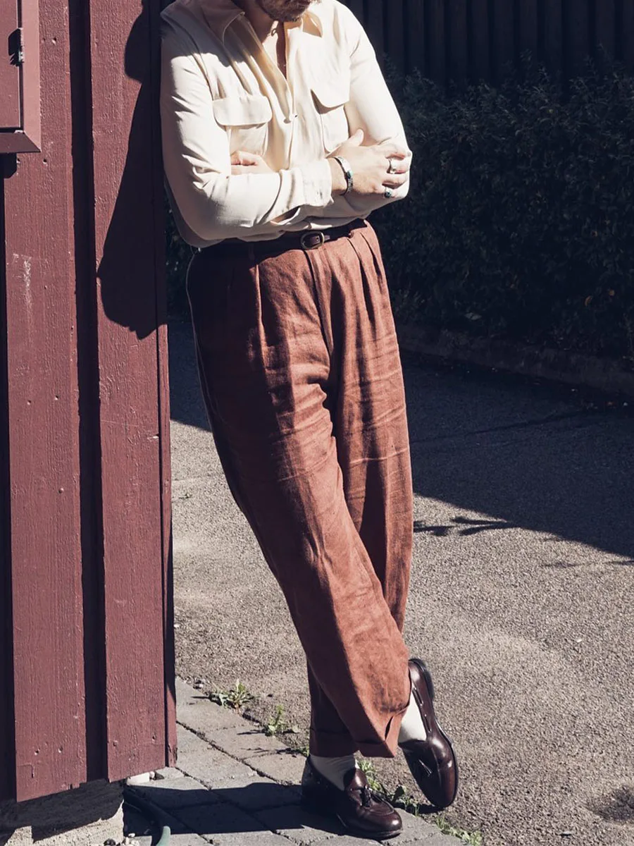 

POT&CRAFTSMAN Summer Men's Linen High Waist Loose Straight Casual Pants Italian Casual Nine Minute Pants Street Beat Customized