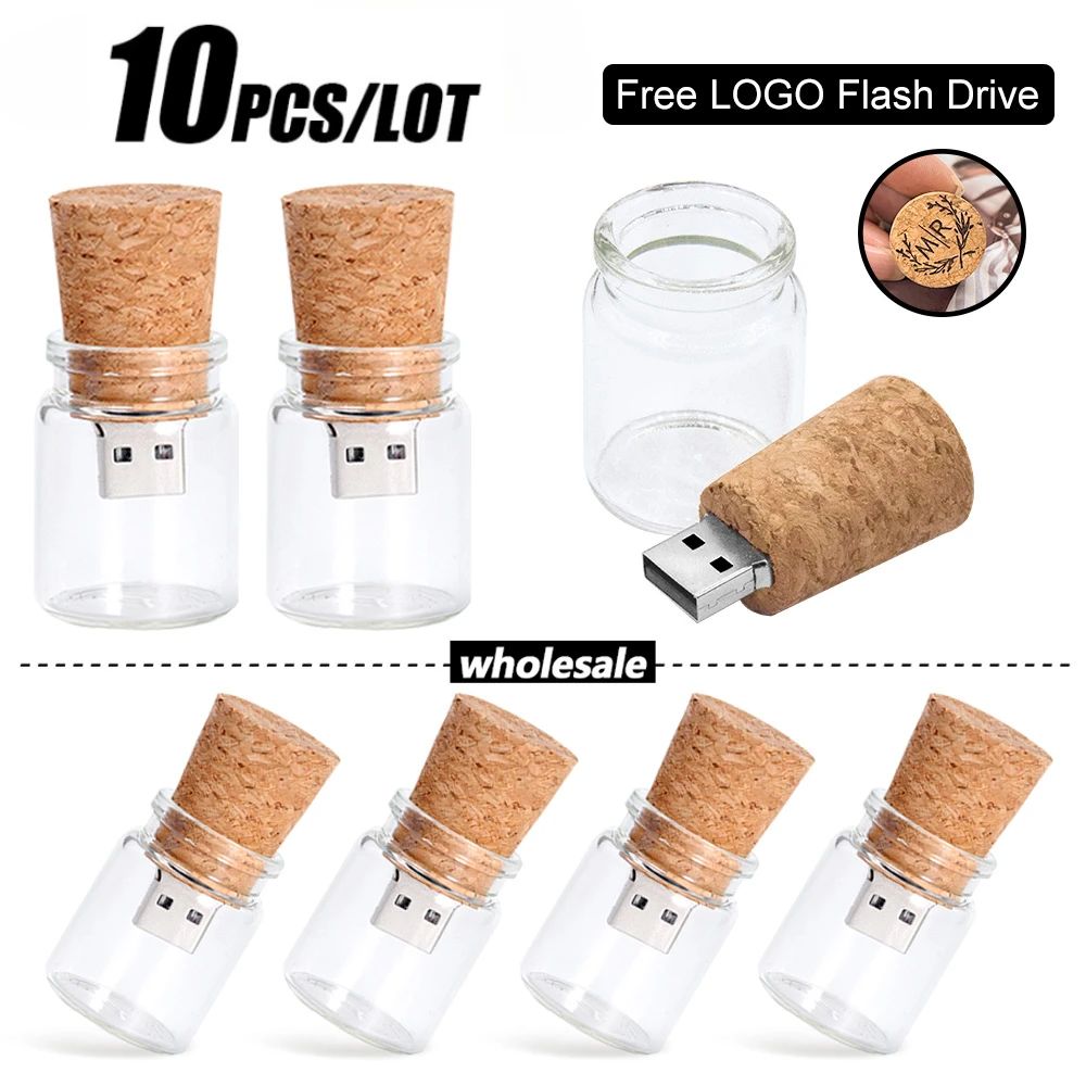 

10pcs/lot USB 2.0 Glass Drift Bottle with Cork Flash Drive Stick Pendrive 4GB 8GB 16GB 32GB 64GB 128GB Creative Wedding Gift