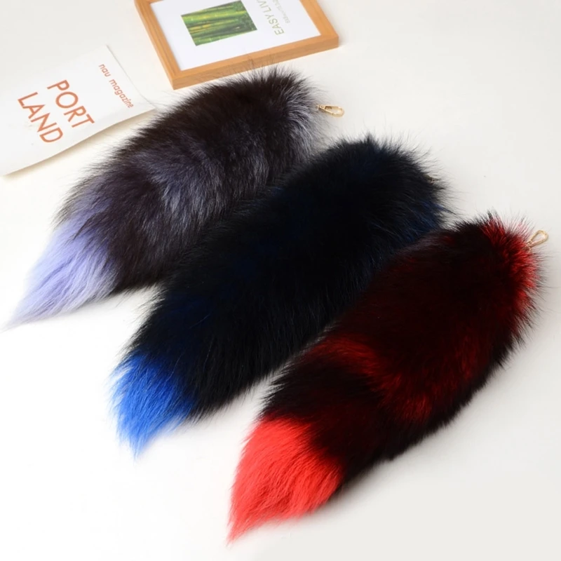 Plush-Fox Tail Keychain Furry Racoon Tail Keyring Keychain 28cm Animal Tail Key-Pendant Pompoms Keyring Holder Bag-Decor