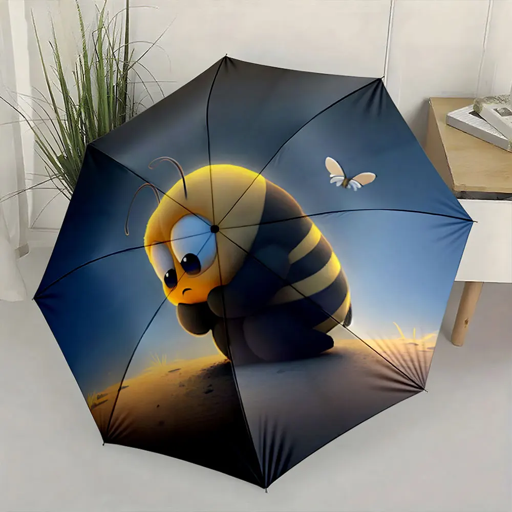 1PC Bee's Solitude: A Cute Umbrella Design Print 8 Iron Ribs Folding Umbrella Auto-Open Fashion Sunshade