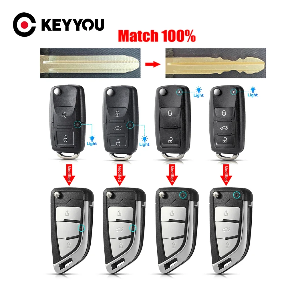 

KEYYOU With Cutting Service For Vw B5 For Volkswagen Beetle Caddy Passat Golf Jetta Polo Scirocco Touran Skoda Seat Key Shell