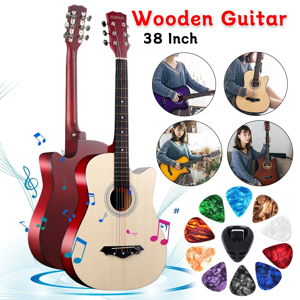 38 Inch Classical Guitar with Starter Kit Gig Bag Acoustic Guitar Bass Wooden Guitar Music Instrument for Adults Teens Beginners