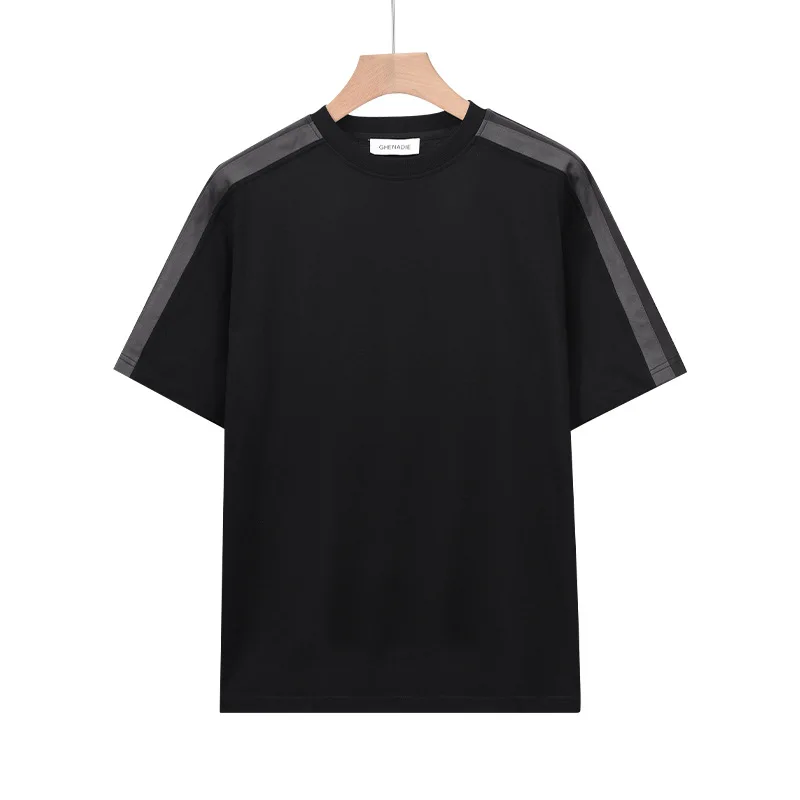 

American Retro Basic ort Sve Casual Patchwork Trendy Brand High Street round Ne Couple f Sve T-irt Faionable...