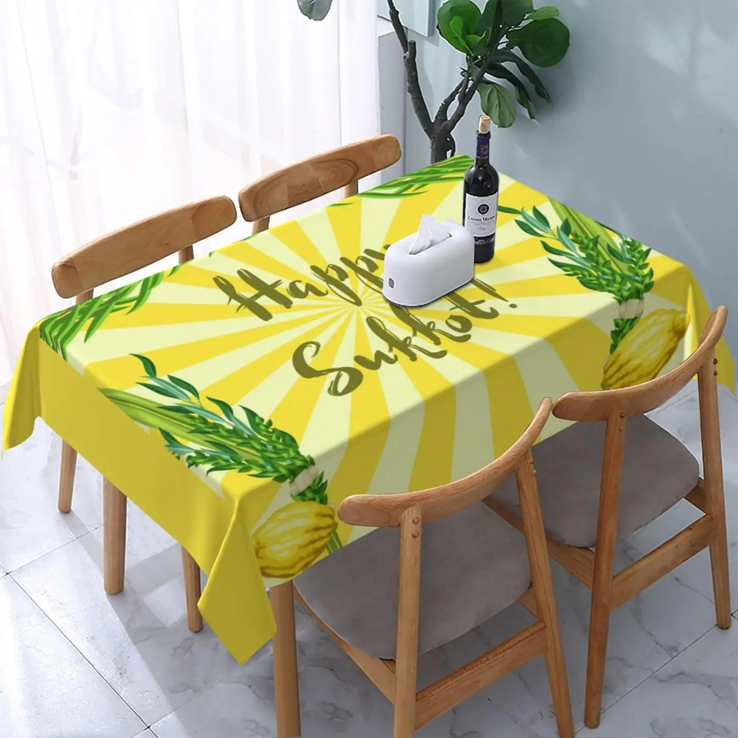 Happy Sukkot Waterproof Tablecloth Holiday Party Decor Reusable Jewish Sukkot Fruit Stripes Table Cloths for Kitchen Table Decor