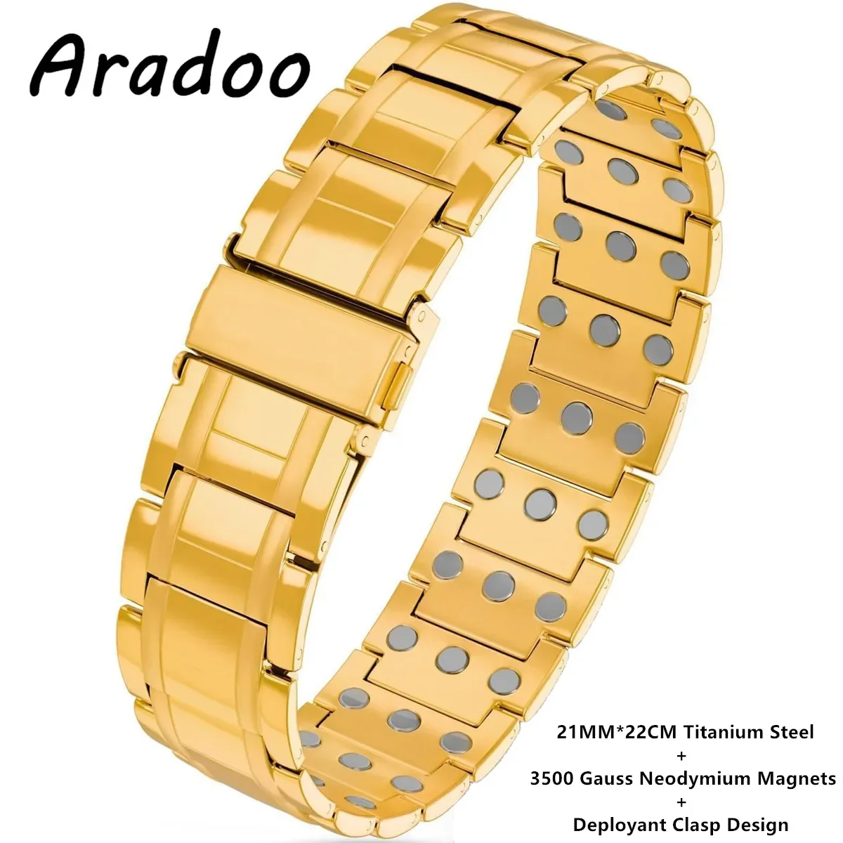 ARADOO 3500 Gauss Neodymium Magnetic Titanium Steel Bracelet for Men with Deployant Clasp Design Wristband Jewelry Gift