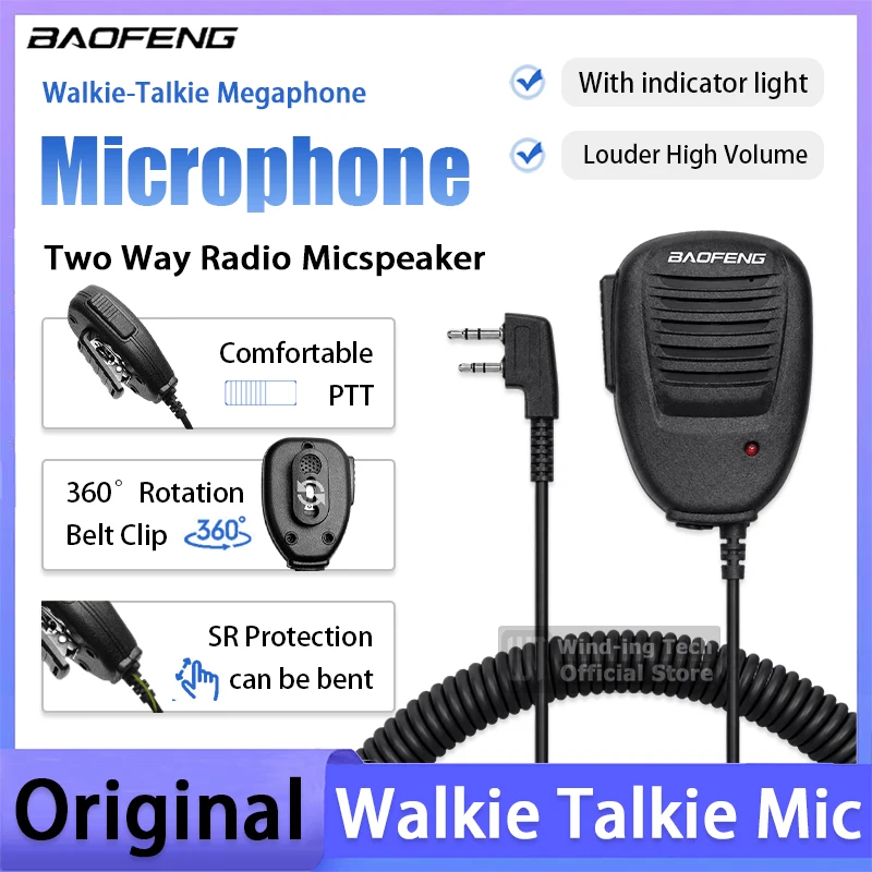 Baofeng 5R Mini Walkie Talkie Microphone PTT Micspeaker 360°Rotation Kenwood K Type For UV-32 UV-5R Quansheng UV-K5 UV-K6 Radios