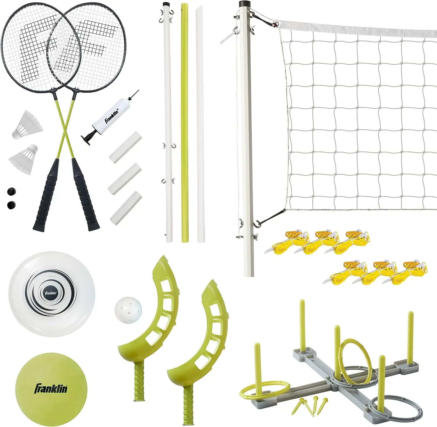 

5-in-1 Outdoor Game Set for Kids - Badminton, Volleyball, Flip Toss, Flying Disc, Ring Toss - Perfect for Backyard and Beach Fun