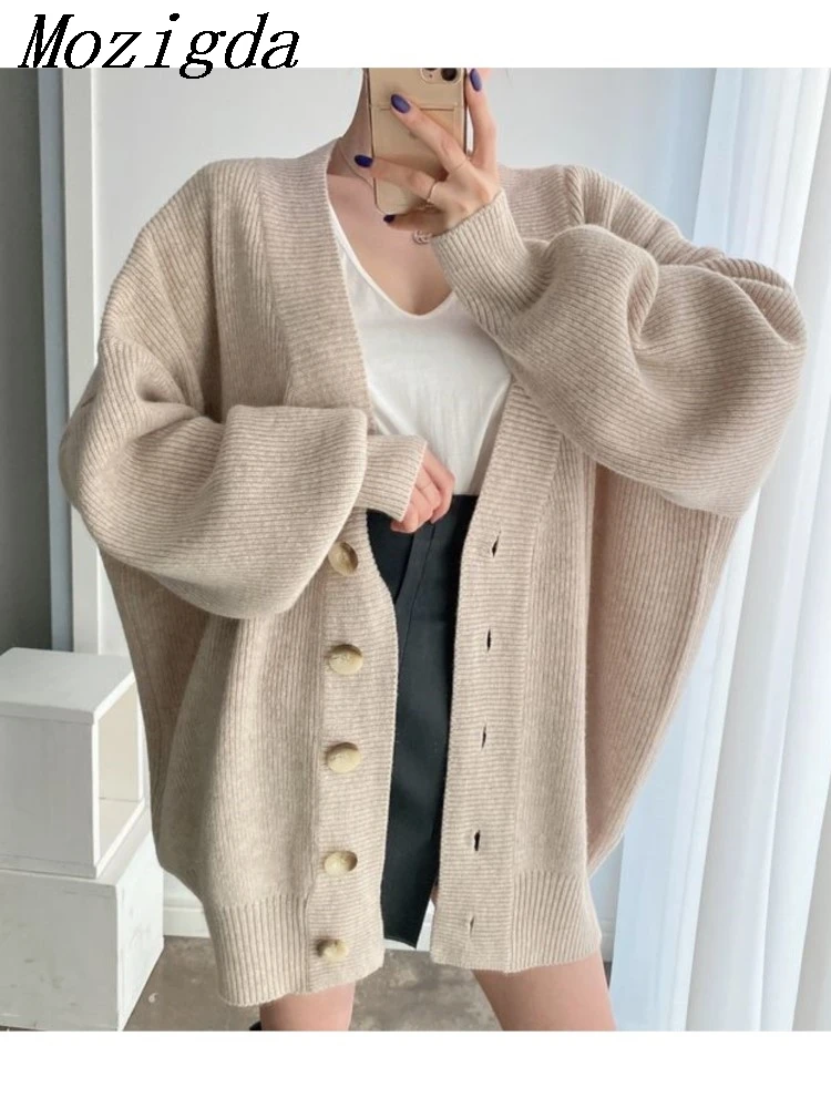 

Autumn Winter Knitted Lazy Oaf Cardigan Sweater Women Korean Chic V Neck Ladies Sweaters Sueter Feminino Pull Femme