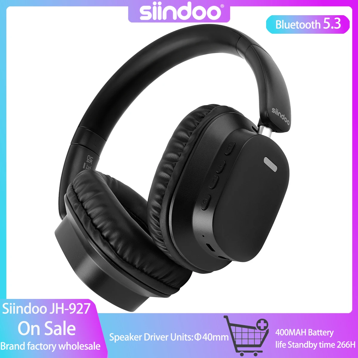 Siindoo JH-927 Wireless Headphones Over Ear, 65 Hours Playtime Bluetooth Headphones with Mic,Foldable Lightweight Headset for PC