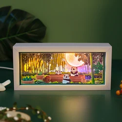 Baby Night Light Bamboo Forest Panda Layered Paper Cut Light Box Anime Led Light Box Shadow Box 3D Desk Lamp For Children Gifts