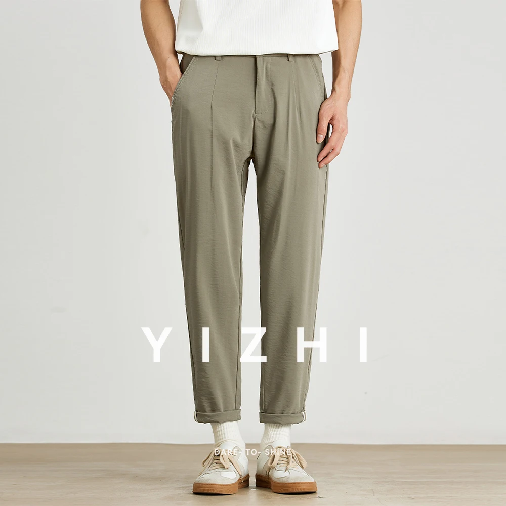 2025 صيف جديد الرجال الحرير الجليد رقيقة التجفيف السريع سراويل تقليدية موضة فضفاضة مستقيم كل مباراة الشباب بلون تسع نقاط بانت #3