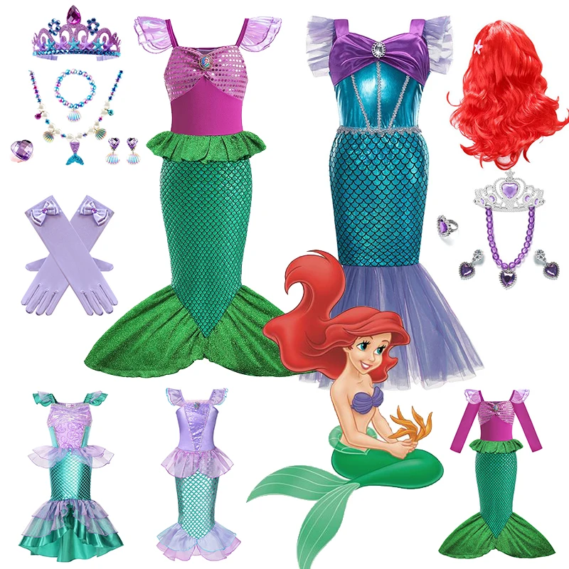 Ariel Girl Little Mermaid Costume 2024 Summer Kid Dress For Girls Children Carnival Birthday Party Clothes Cosplay Mermaid Dress