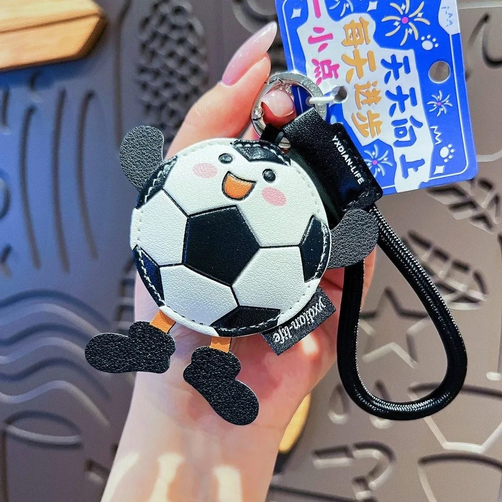 Cartoon Soccer Leather Keychain Sports Ornament with Carabiner Sports Themed Gift Charm Wear-resistant Non-fading