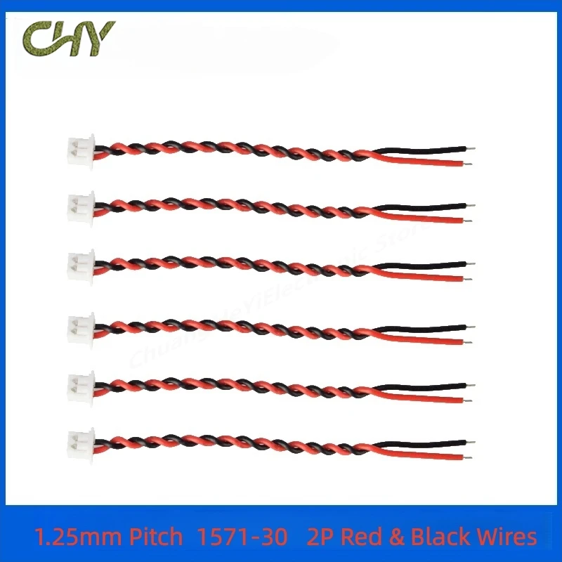 

10Pcs1.25mm Pitch 2P Single-Ended Electronic Connection Wire1571-30 Red & Black Wires 65mm Length for Battery/Speaker/Microphone