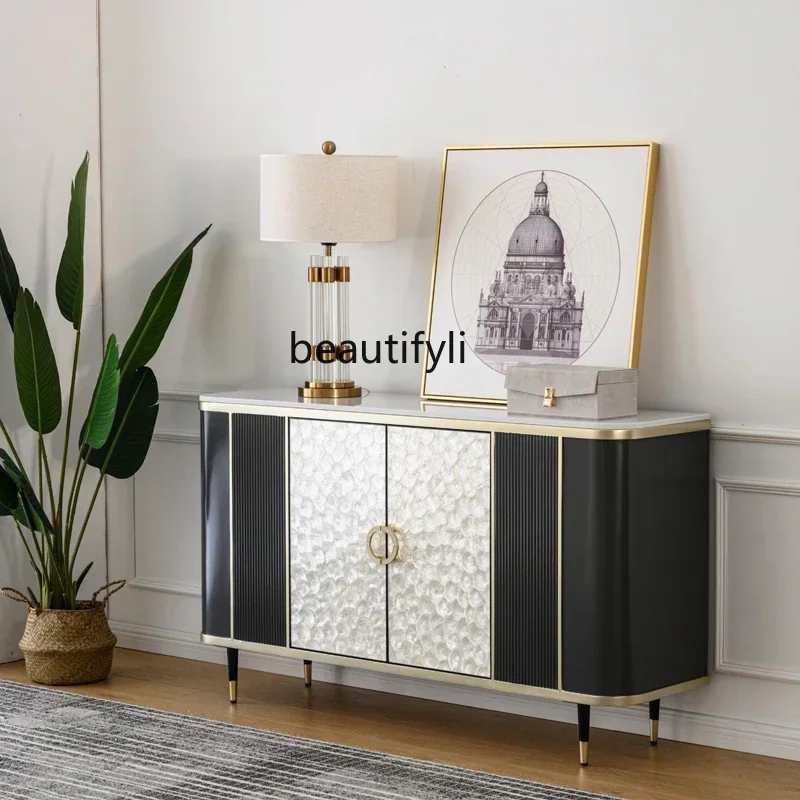 182C American Light Luxury Style Hallway Solid Wood Marble Entrance Hall Cabinet Modern Simple Shell Sideboard Cabinet